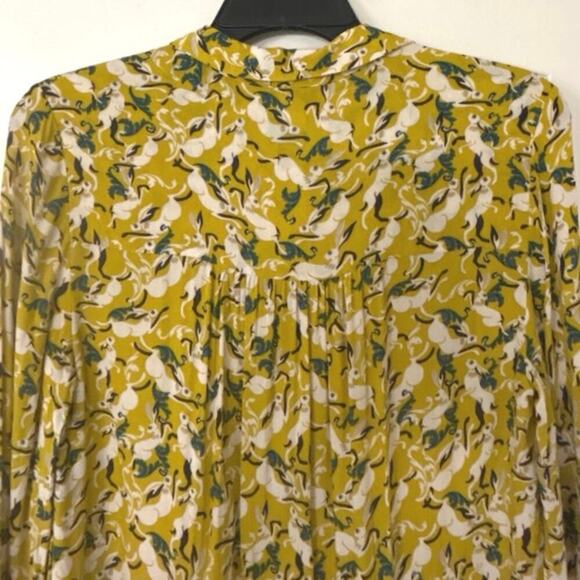 MAEVE By Anthropology Janie Hare Print Flouncy Ruffle Hem Crochet Trim Blouse 4 - Picture 9 of 16